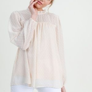 SWISS DOT RUFFLE NECK CHIFFON TOP